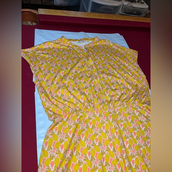 Boden YELLOW pink Pineapple Flippy Jersey Mini DRESS size 14R Flared 1/2 Button - Picture 8 of 16